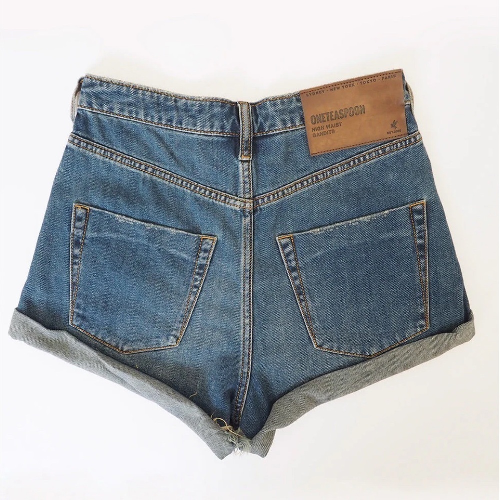 NWT One Teaspoon Dirty Indigo Bandit Denim High Rise Denim Shorts Size 25 - Picture 5 of 6